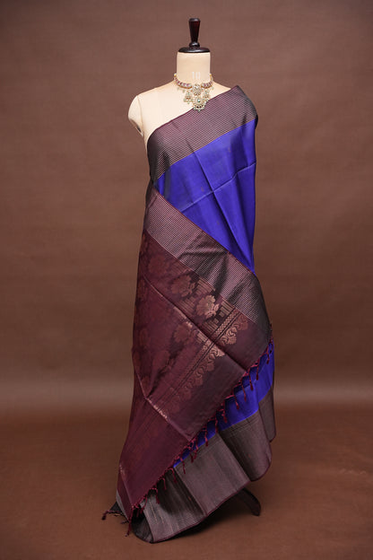 Pure Soft Silk Saree - Royal Blue with Deep Maroon