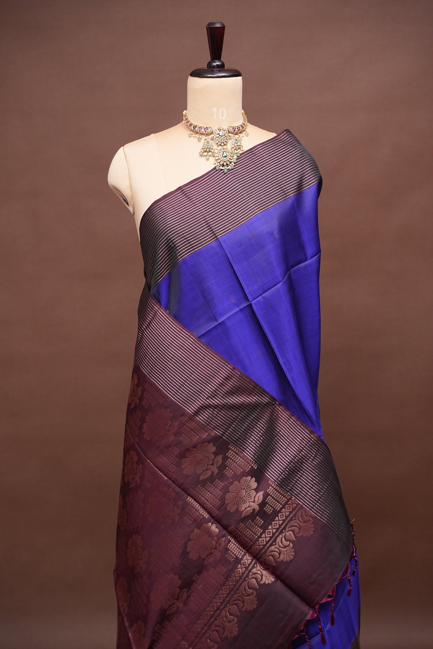 Pure Soft Silk Saree - Royal Blue with Deep Maroon
