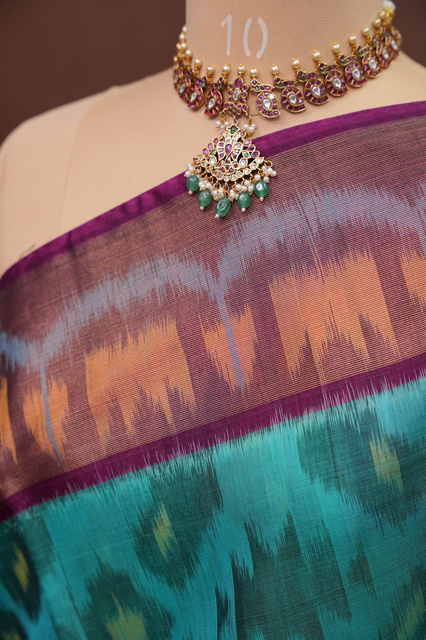 Pure Ikkat Silk Cotton Saree - Turquoise & Deep Purple