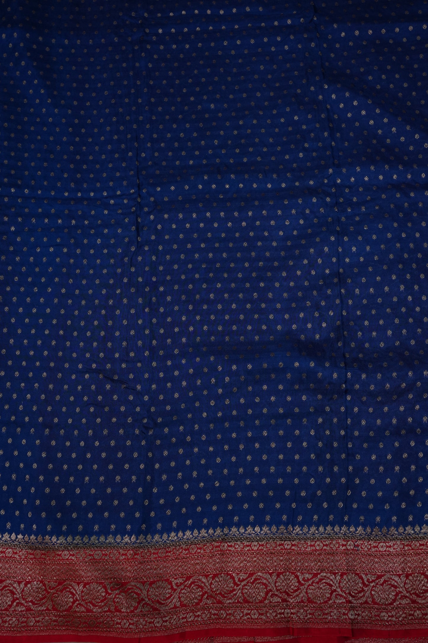 Khaddi Georgette Crepe Silk Saree with Antique Border – Peacock Blue & Red