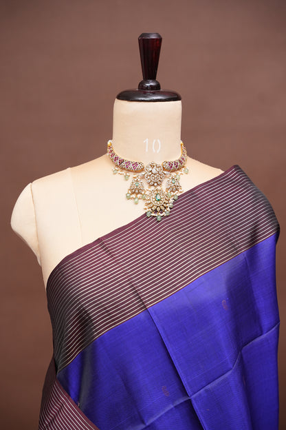 Pure Soft Silk Saree - Royal Blue with Deep Maroon