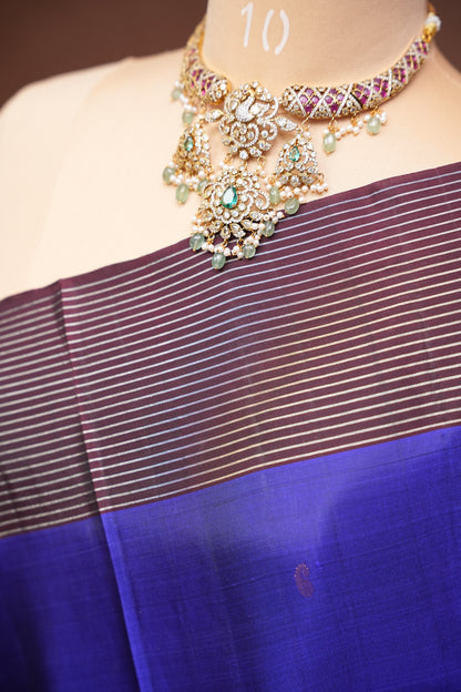 Pure Soft Silk Saree - Royal Blue with Deep Maroon