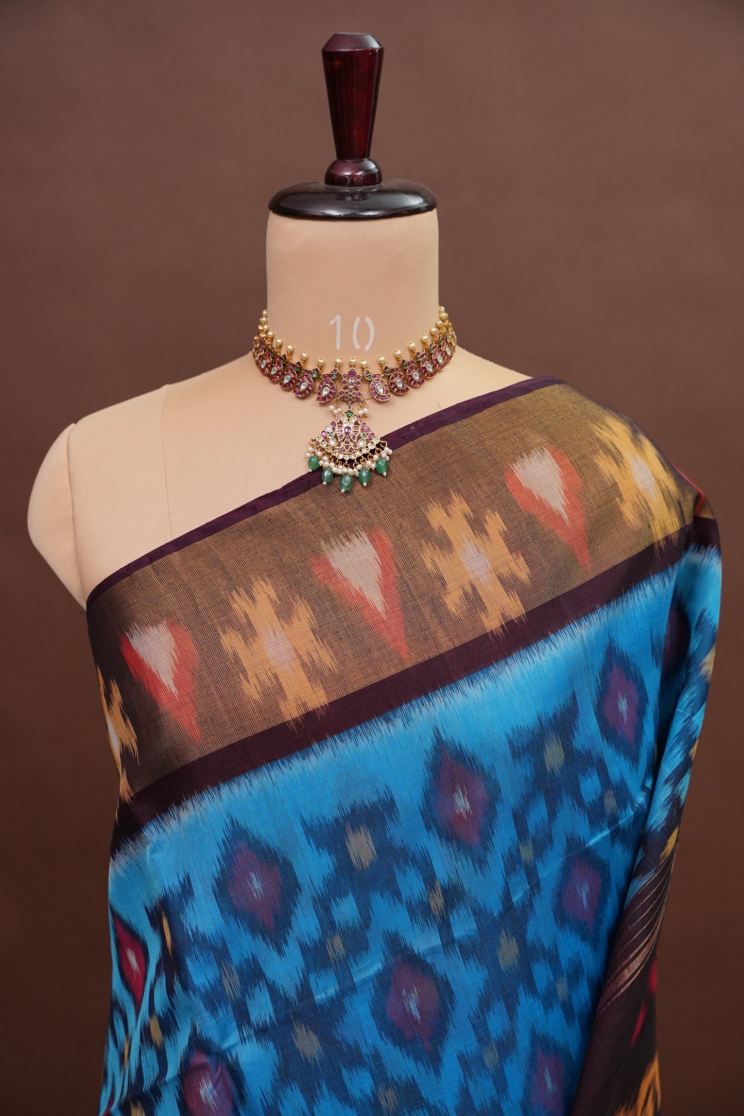Pure Ikkat Silk Cotton Saree - Blue & Coffee