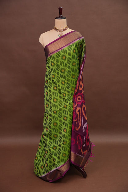 Pure Ikkat Silk Cotton Saree - Green & Purple