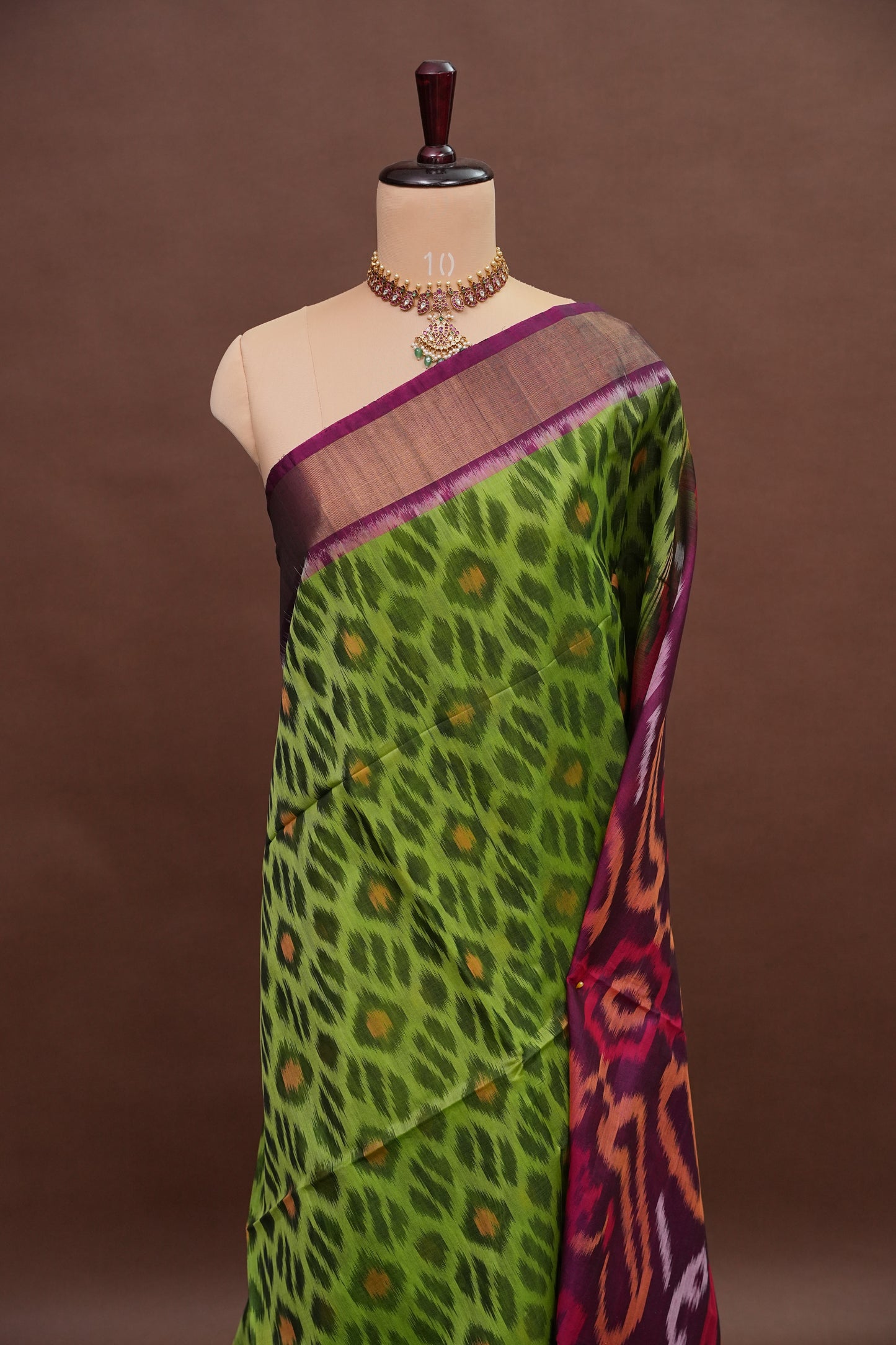 Pure Ikkat Silk Cotton Saree - Green & Purple