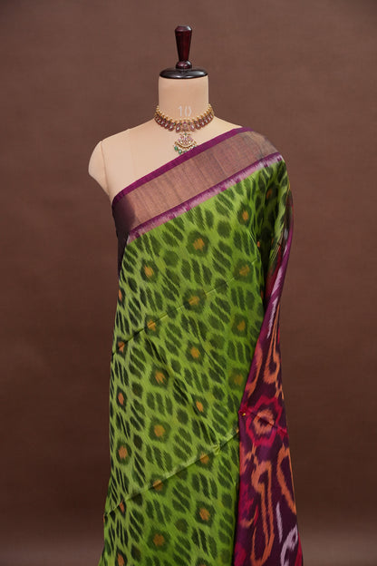 Pure Ikkat Silk Cotton Saree - Green & Purple