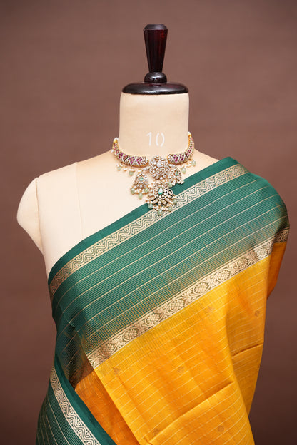 Pure Soft Silk Saree -  Yellow & Green