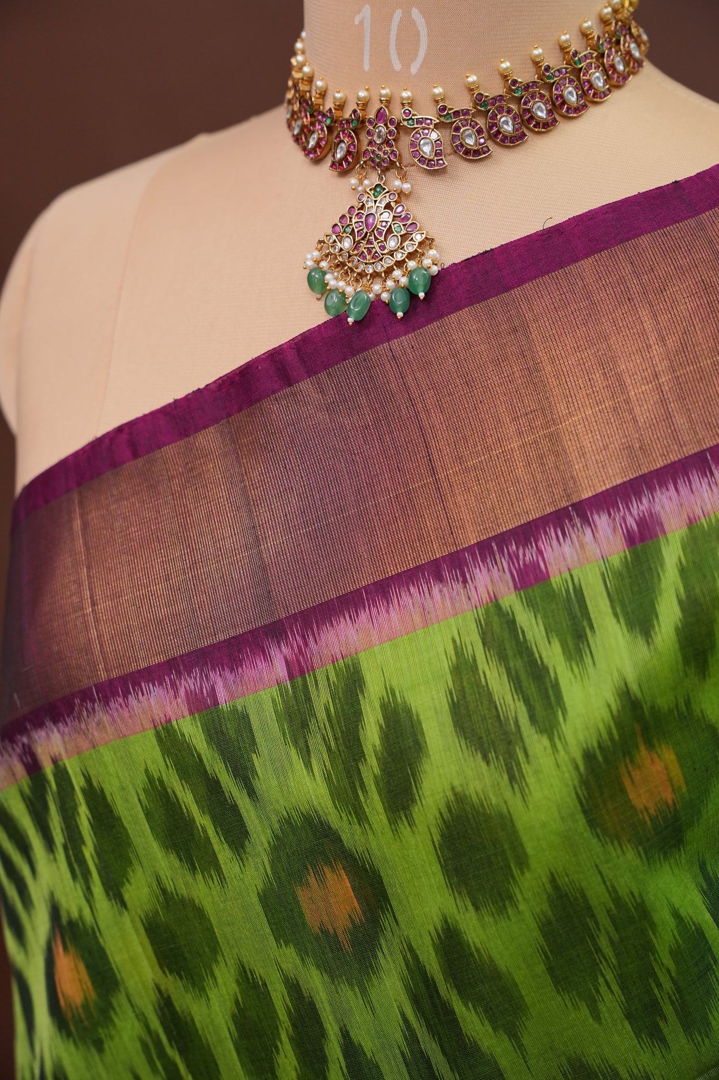 Pure Ikkat Silk Cotton Saree - Green & Purple