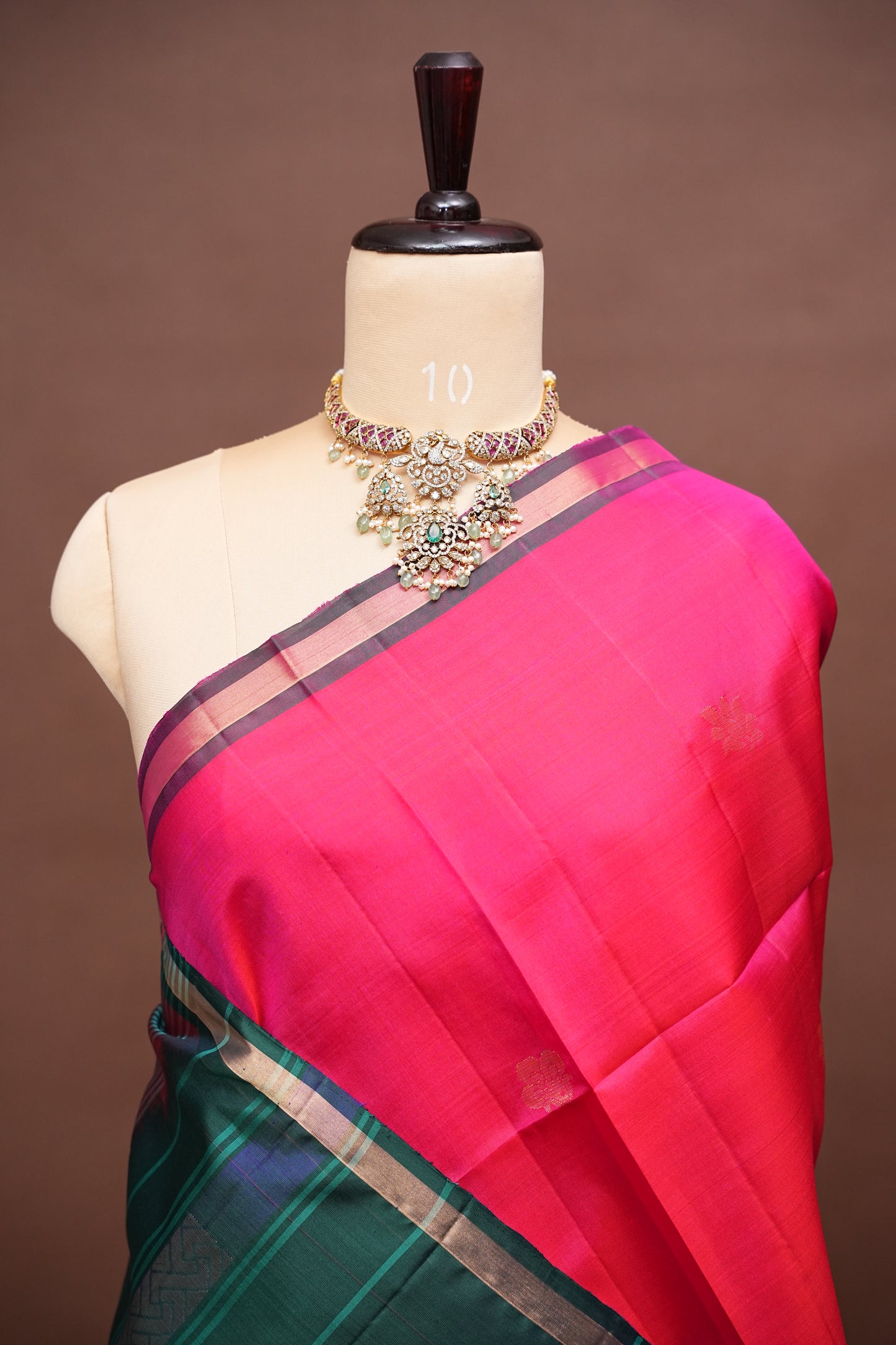 Pure Soft Silk Saree - Pink with Deep Emerald Green