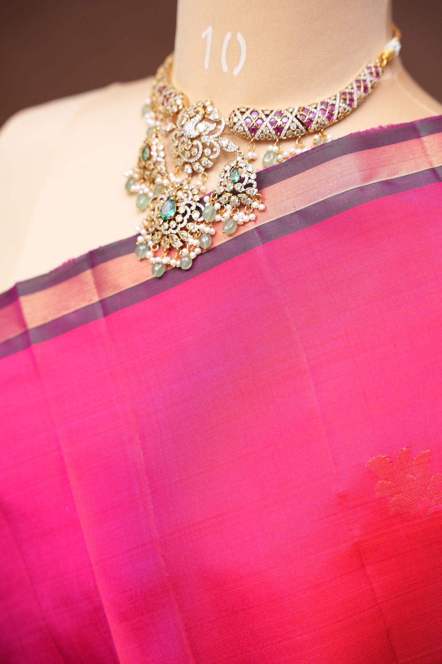 Pure Soft Silk Saree - Pink with Deep Emerald Green