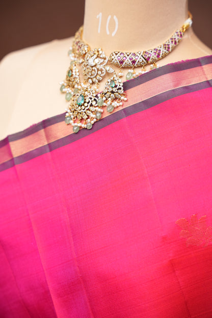 Pure Soft Silk Saree - Pink with Deep Emerald Green