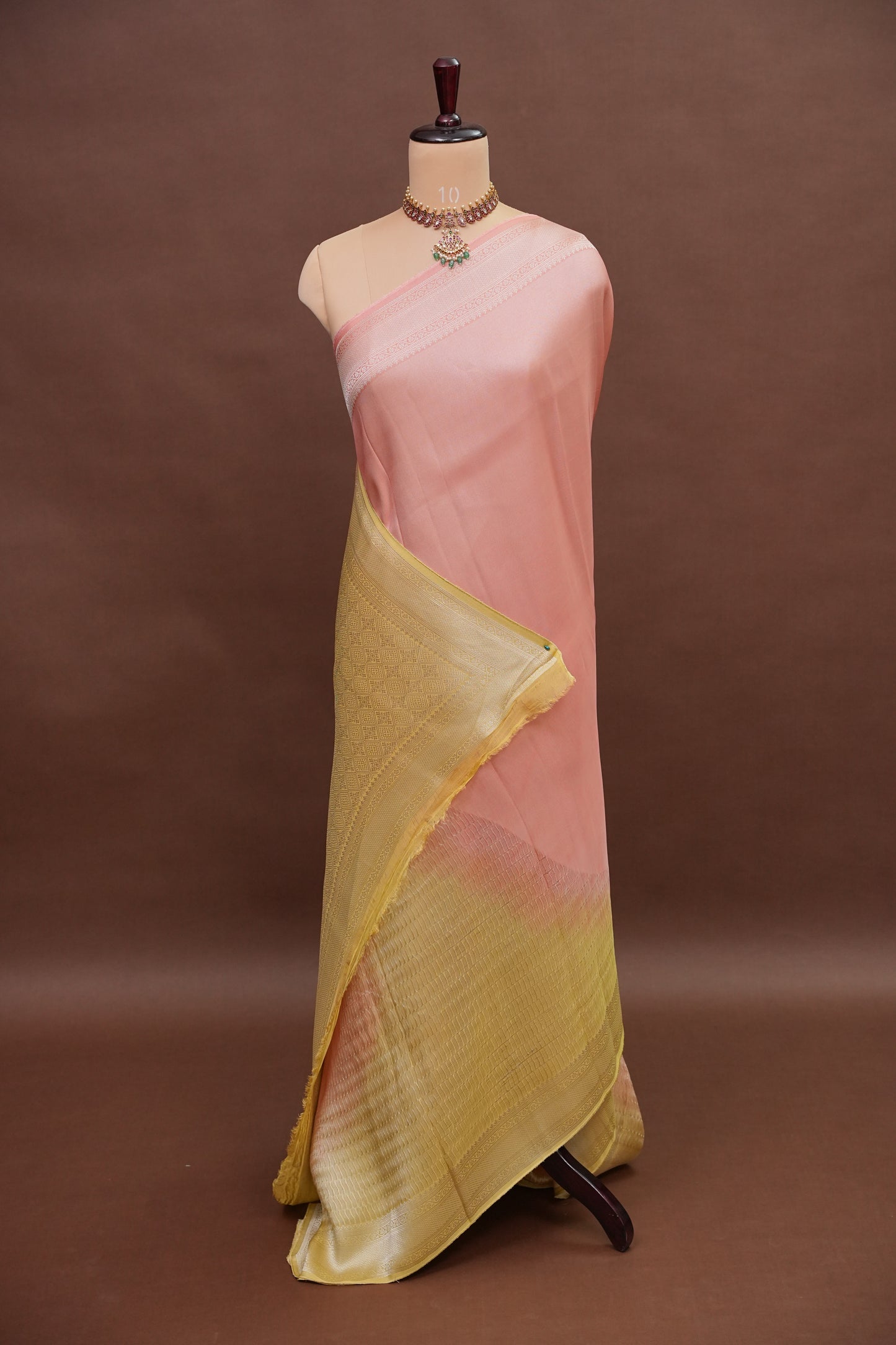 Soft Banarasi Silk Saree - Peach and Green
