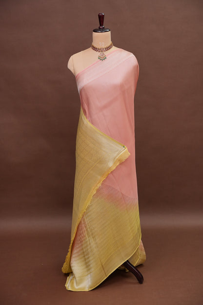 Soft Banarasi Silk Saree - Peach and Green