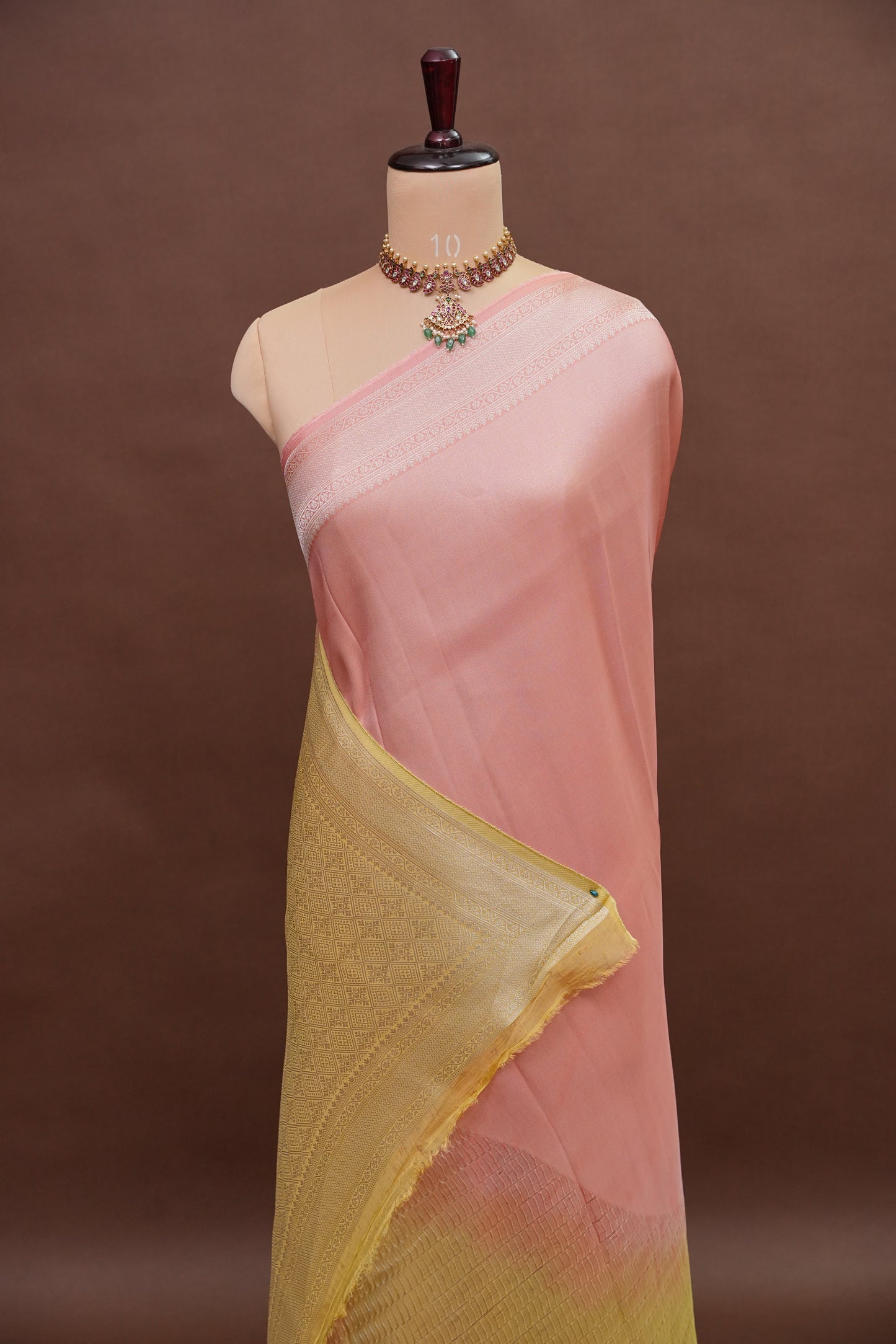 Soft Banarasi Silk Saree - Peach and Green