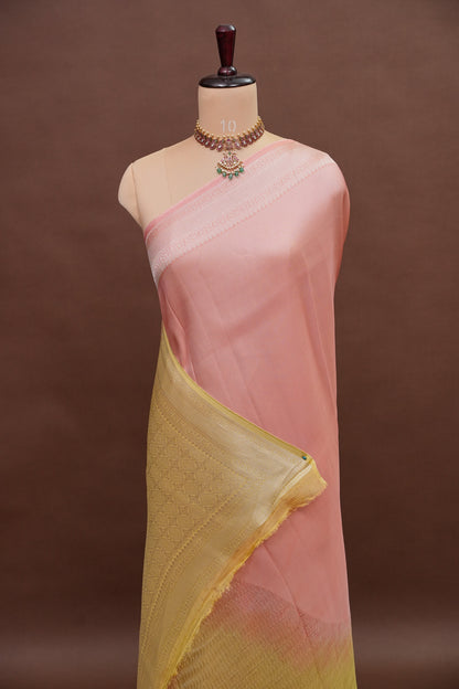 Soft Banarasi Silk Saree - Peach and Green