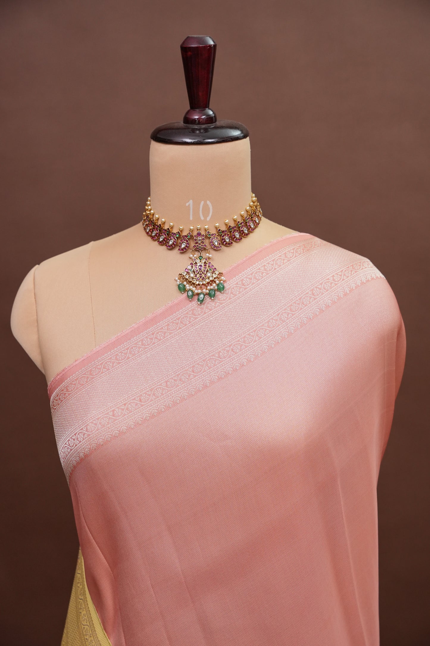 Soft Banarasi Silk Saree - Peach and Green
