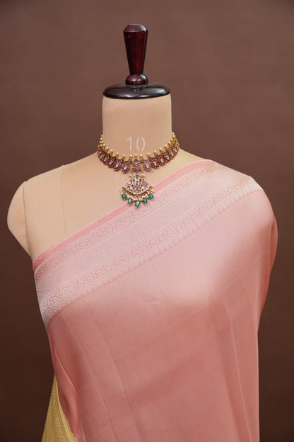 Soft Banarasi Silk Saree - Peach and Green