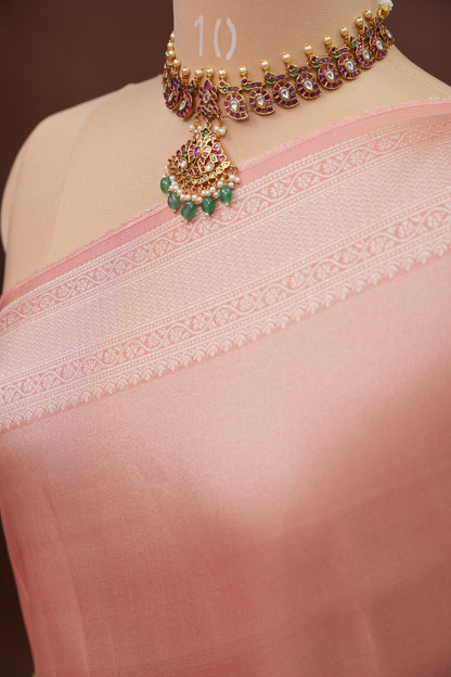 Soft Banarasi Silk Saree - Peach and Green