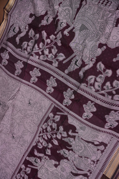 Chanderi Silk Cotton Kalamkari Printed Saree - Lavender