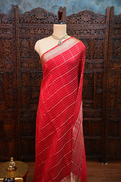 Soft Chanderi Silk Cotton Saree – Red
