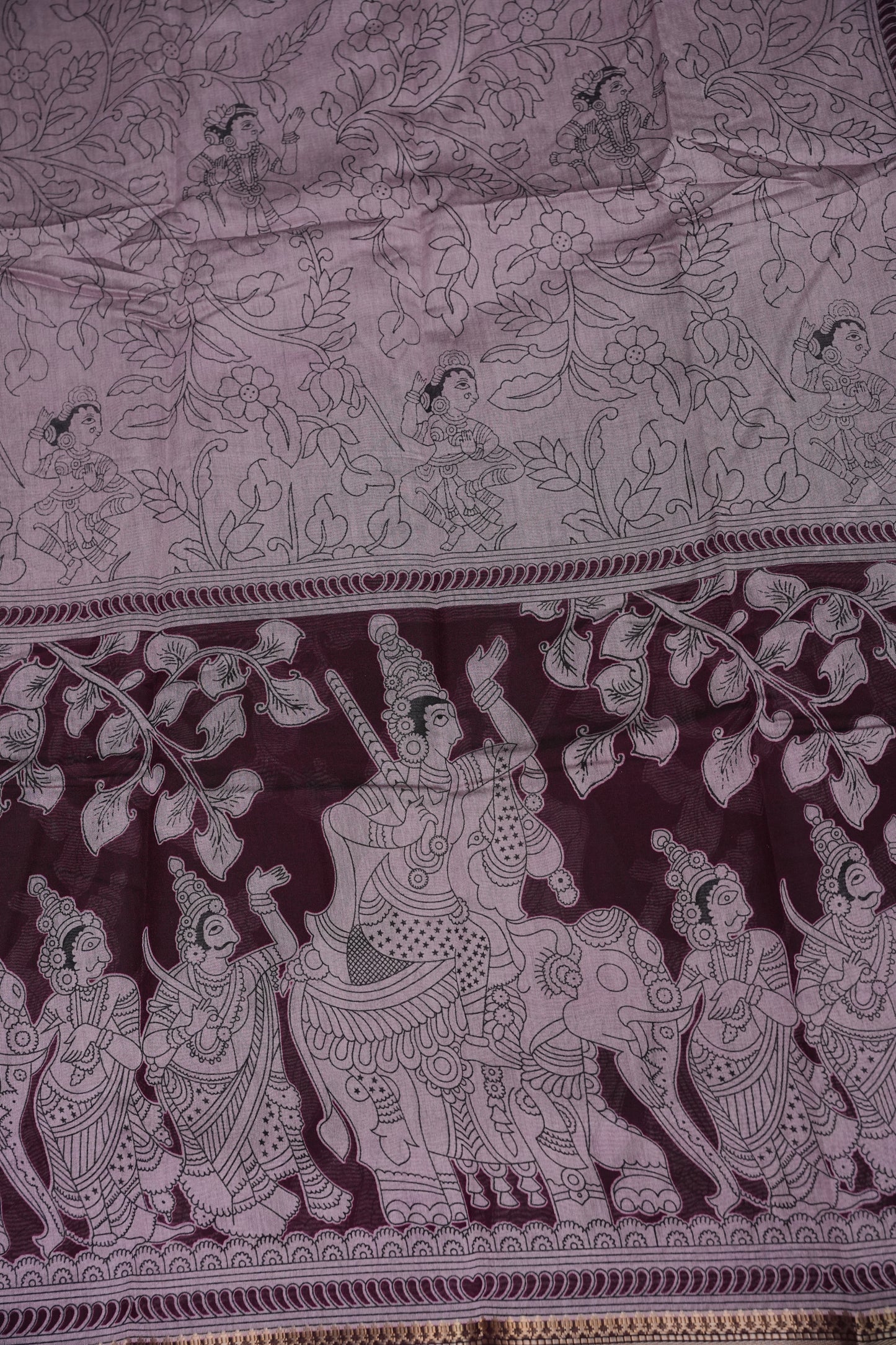 Chanderi Silk Cotton Kalamkari Printed Saree - Lavender