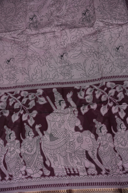Chanderi Silk Cotton Kalamkari Printed Saree - Lavender