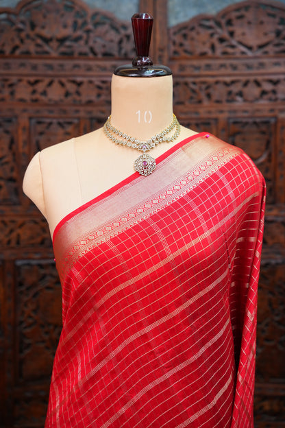 Soft Chanderi Silk Cotton Saree – Red
