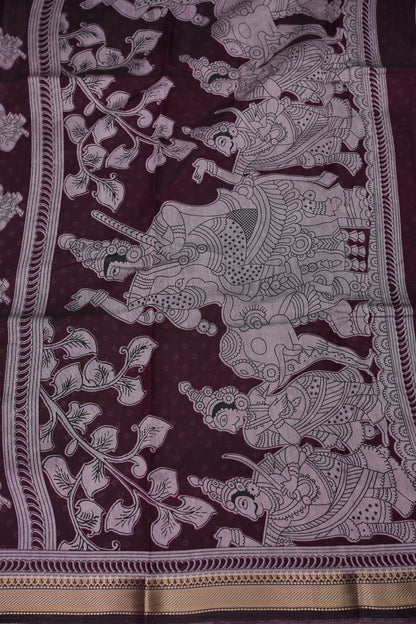 Chanderi Silk Cotton Kalamkari Printed Saree - Lavender