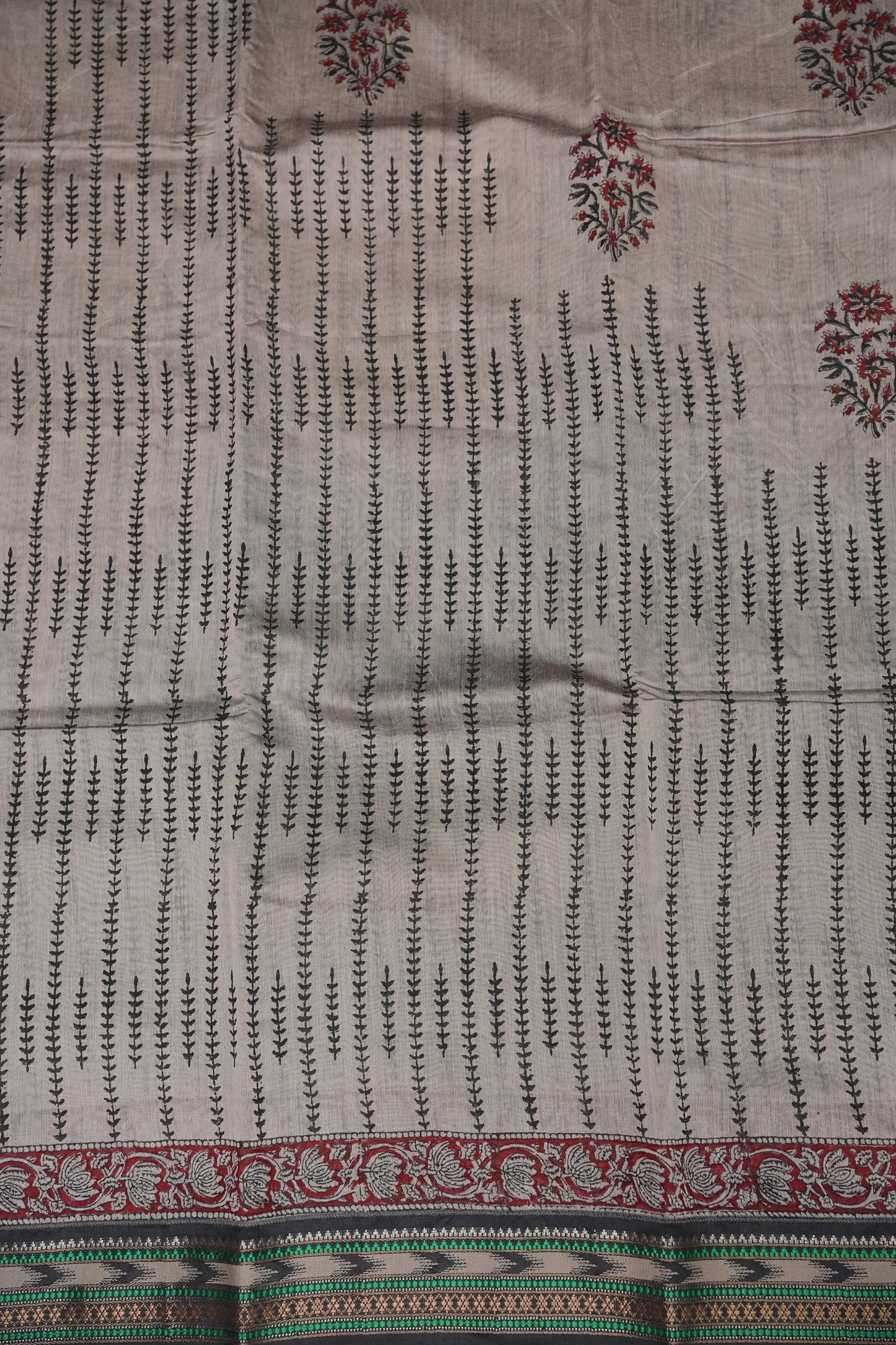 Chanderi Silk Cotton Block Printed Saree - Grey & Black