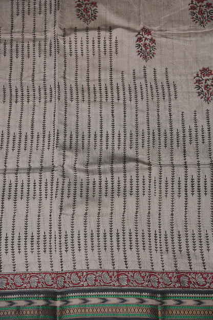 Chanderi Silk Cotton Block Printed Saree - Grey & Black