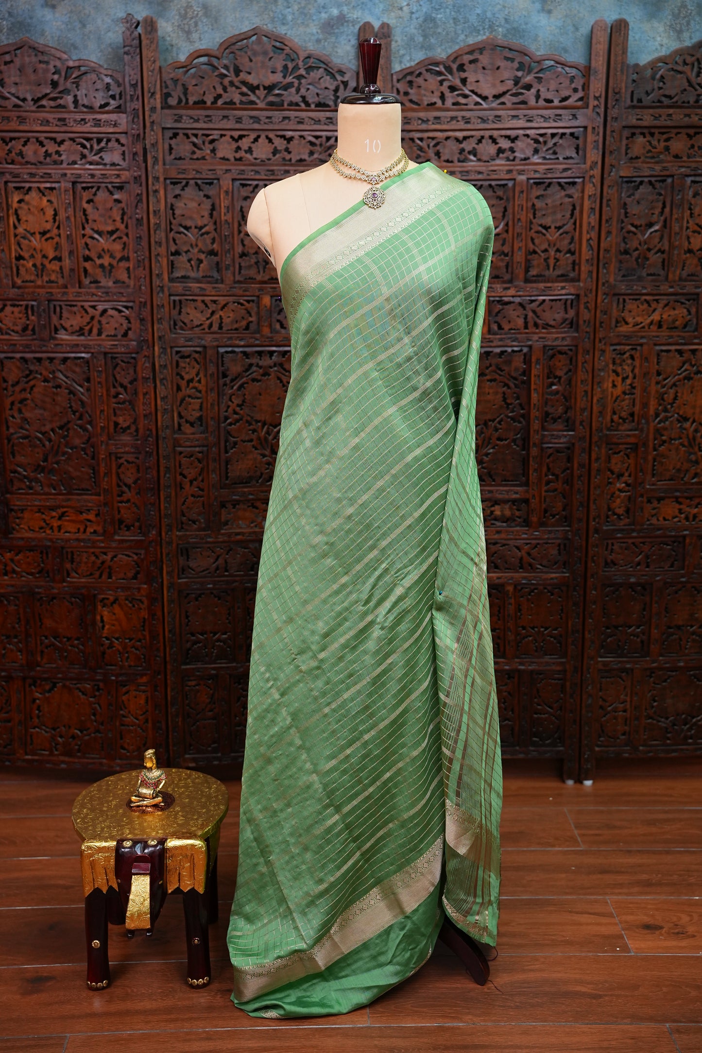 Soft Chanderi Silk Cotton Saree – Mint Green