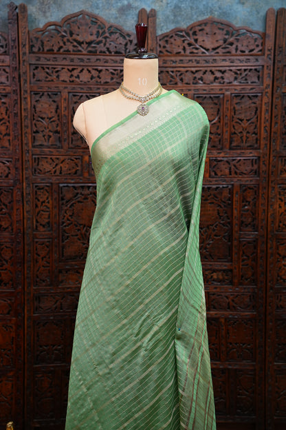 Soft Chanderi Silk Cotton Saree – Mint Green