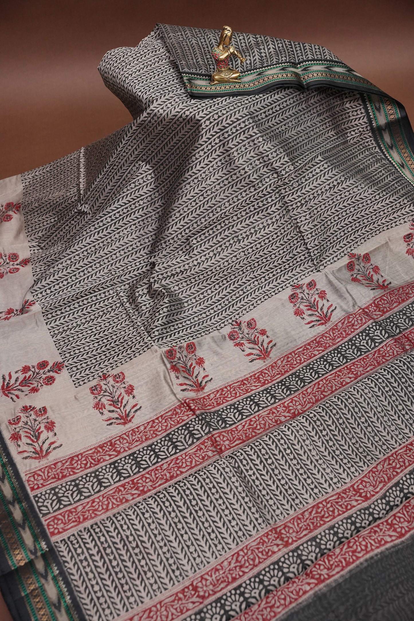 Chanderi Silk Cotton Block Printed Saree - Grey