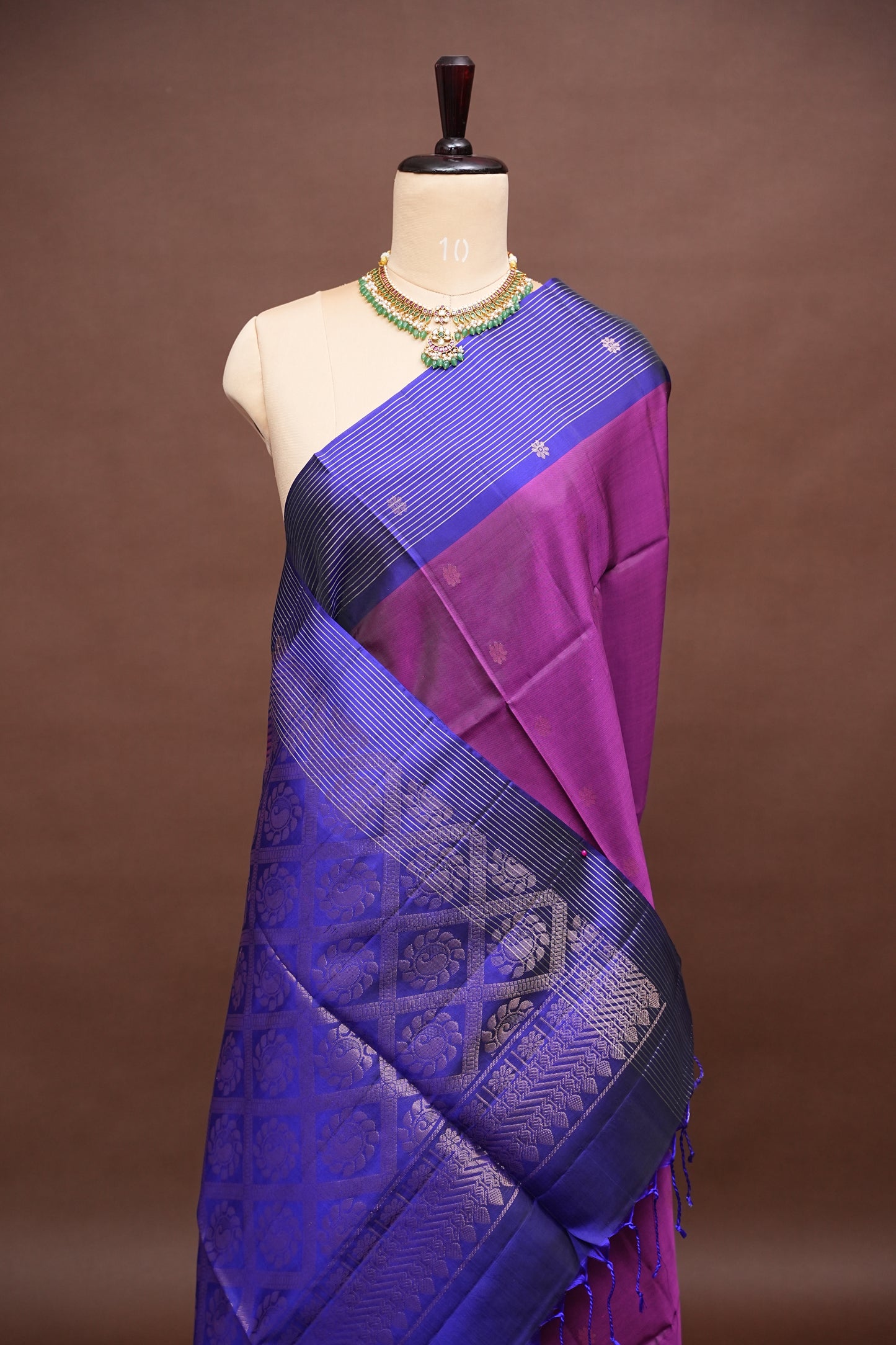Pure Soft Silk Saree - Deep Purple and Royal Blue