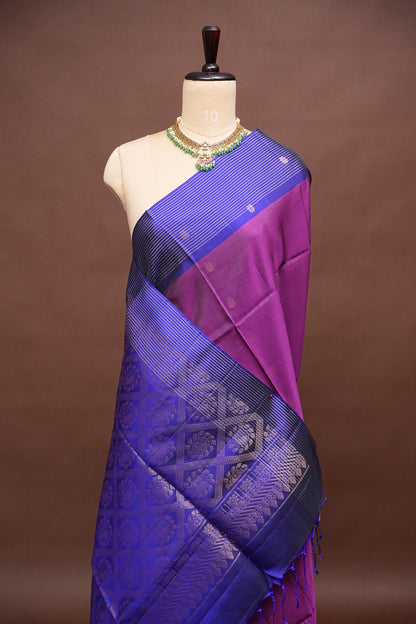 Pure Soft Silk Saree - Deep Purple and Royal Blue