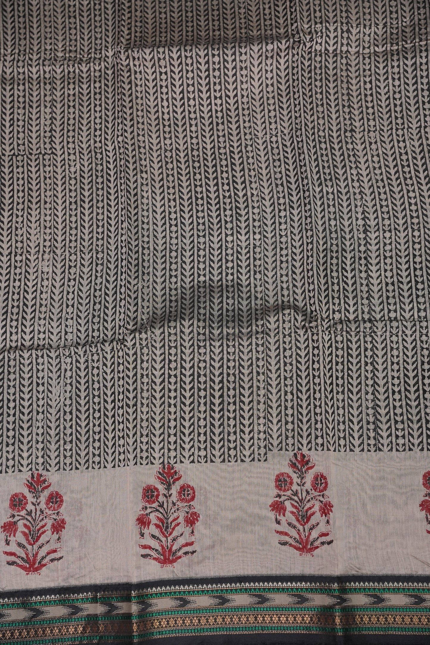 Chanderi Silk Cotton Block Printed Saree - Grey