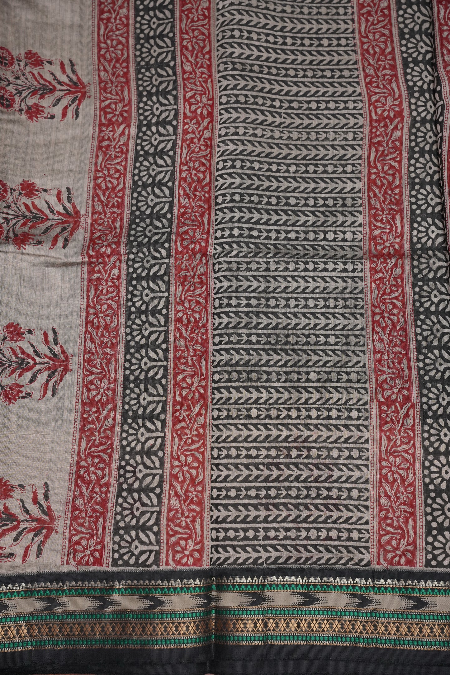 Chanderi Silk Cotton Block Printed Saree - Grey