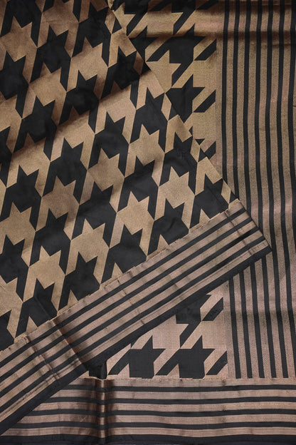 Geometric Patterned Pure Handloom Silk Katan Banaras Saree – Black