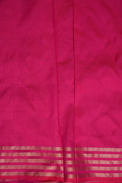 Geometric Patterned Pure Handloom Silk Katan Banaras Saree - Hot Pink