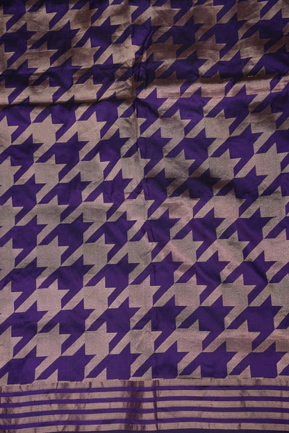 Geometric Patterned Pure Handloom Silk Katan Banaras Saree – Royal Purple