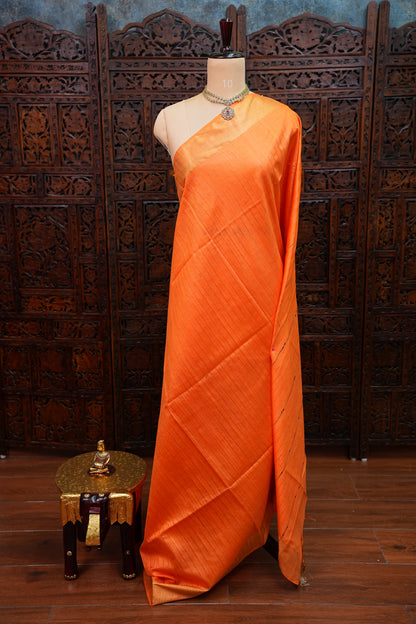 Semi Tussar Staple Saree – Rust