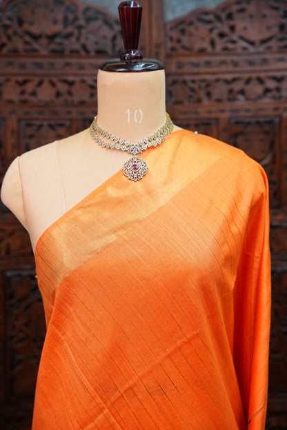 Semi Tussar Staple Saree – Rust