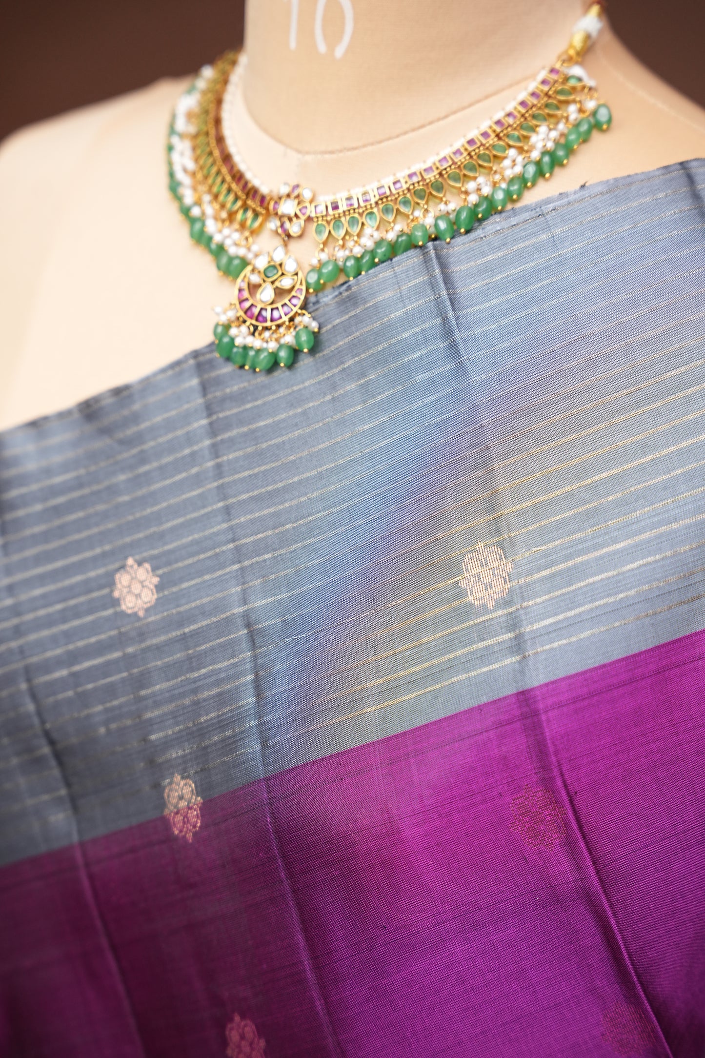 Pure Soft Silk Saree - Wine & Silver Grey