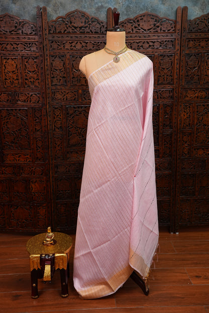Semi Tussar Staple Saree – Baby Pink
