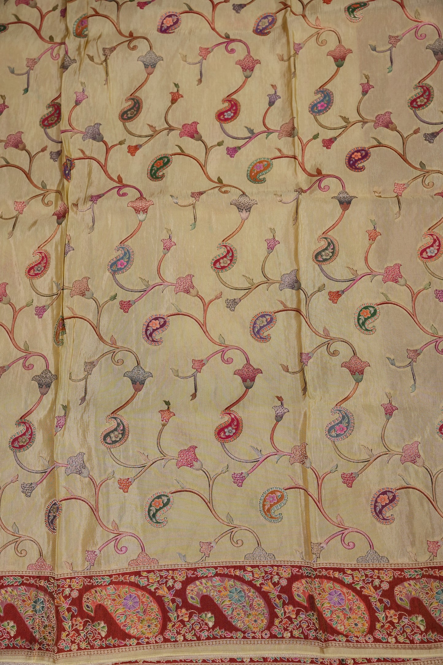 Kashmiri Pashmina Mellow Tissue Saree - Ivory Gold