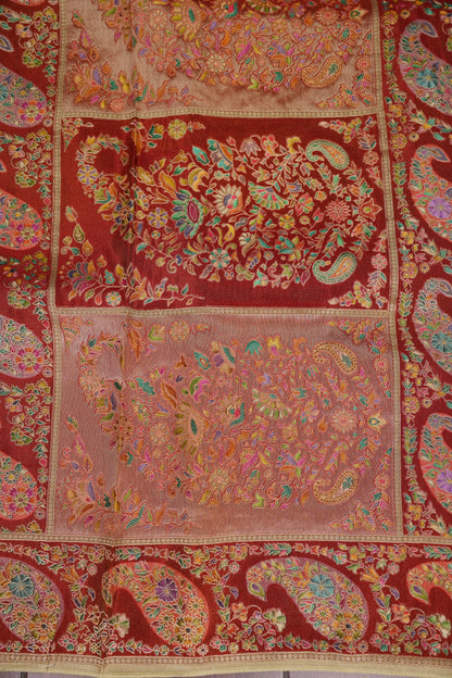 Kashmiri Pashmina Mellow Tissue Saree - Ivory Gold