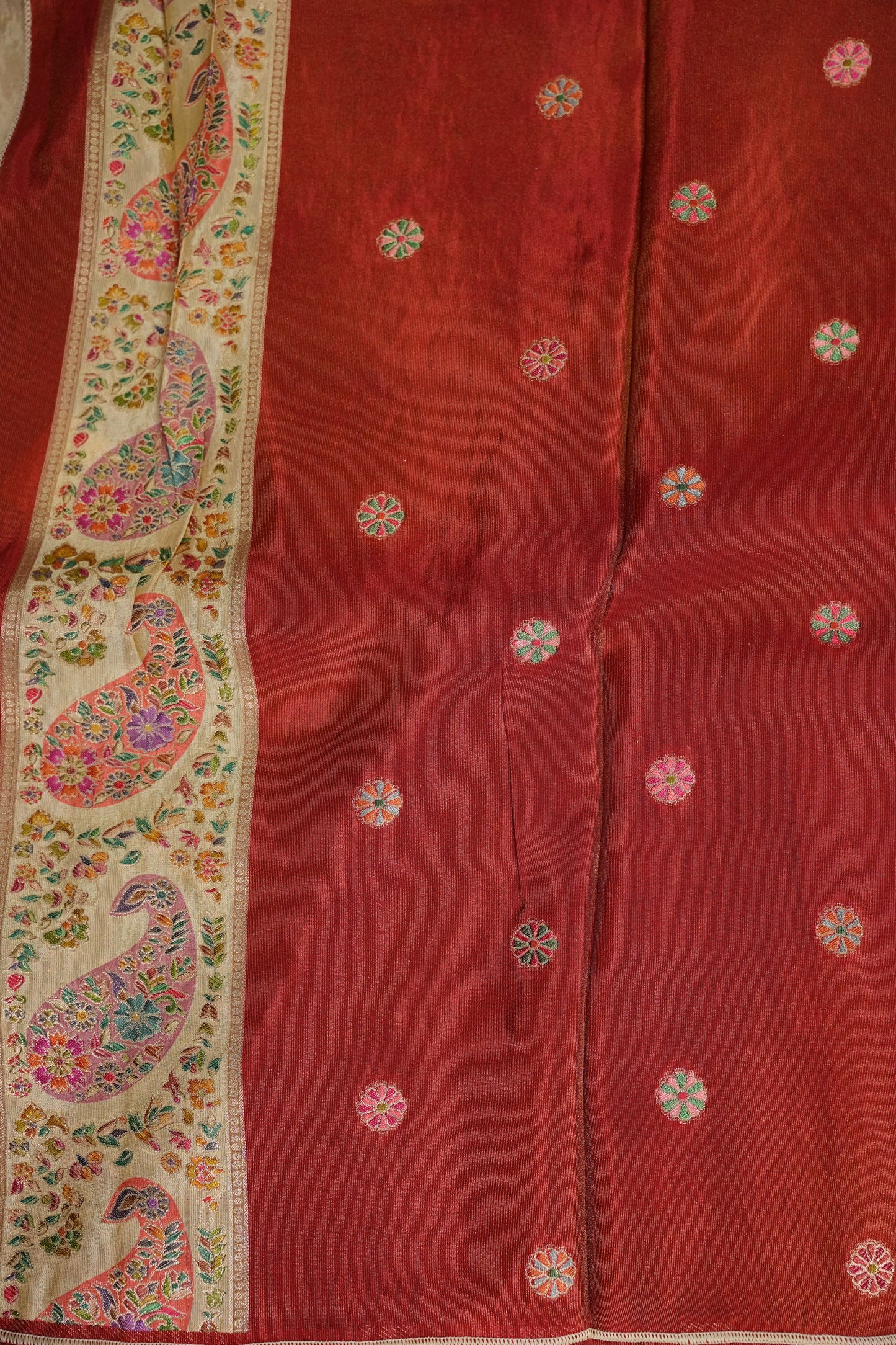 Kashmiri Pashmina Mellow Tissue Saree - Ivory Gold