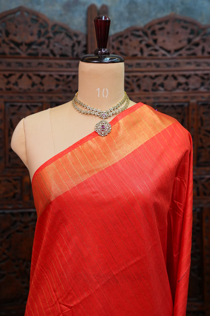 Semi Tussar Staple Saree – Red
