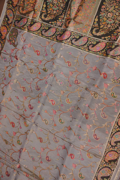 Kashmiri Pashmina Mellow Tissue Saree - Soft Grey