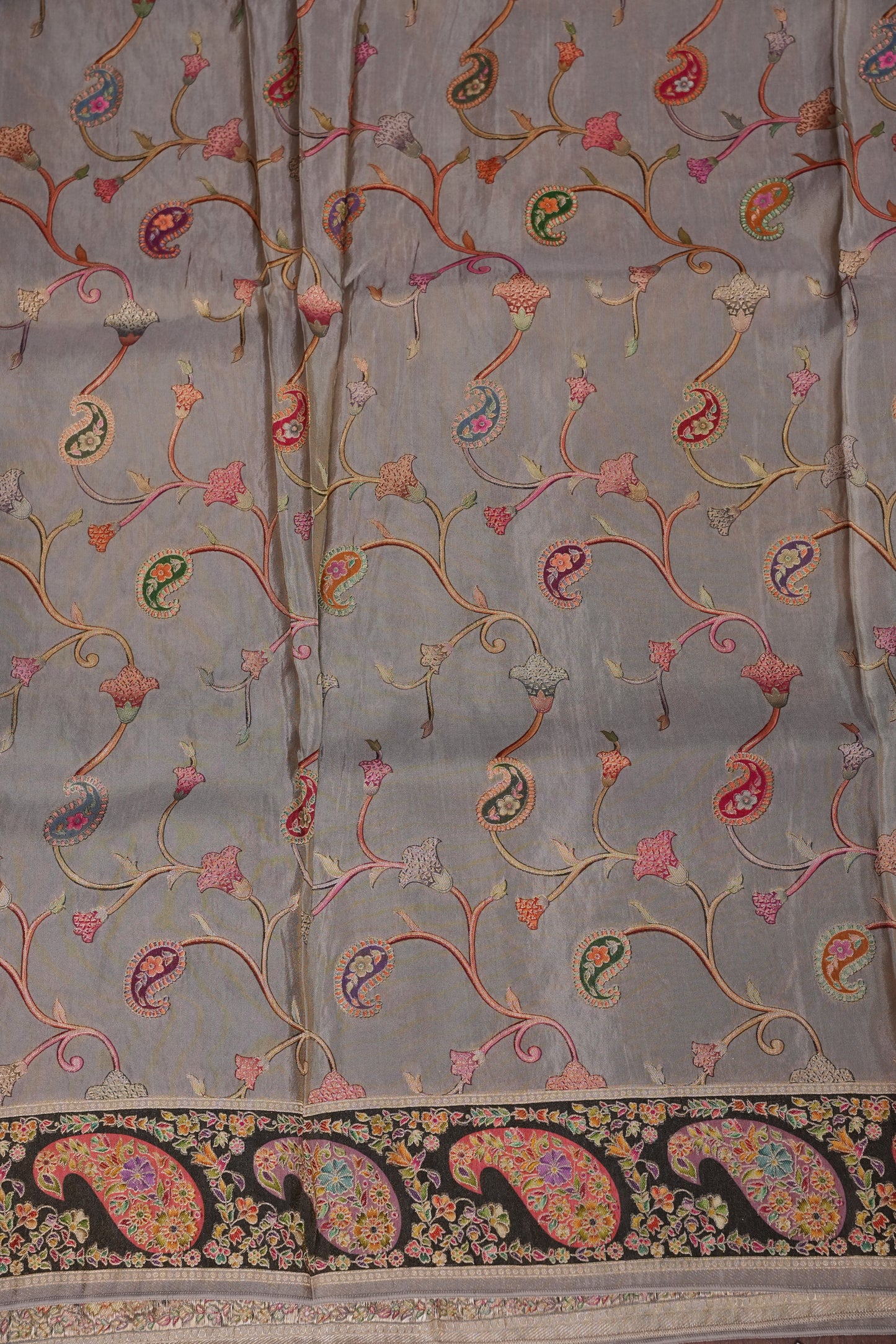 Kashmiri Pashmina Mellow Tissue Saree - Soft Grey